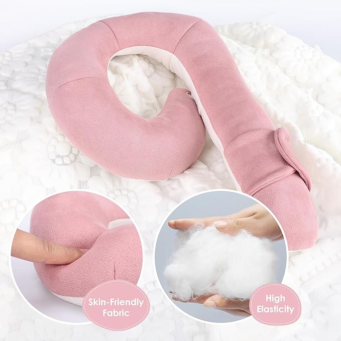 Kids Travel Neck Pillow, Toddler Travel Pillow for Car & Airplane and Head & Chin Support, Comfortably Travel Neck Pillow for Road Trip Sleeping, Gifts for Toddler/Child/Kids (Pink & Beige)