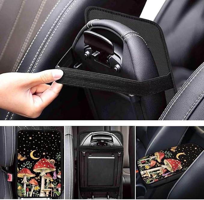 Moon Mushroom Auto Center Console Cover Non Slip Arm Rest Cover for Car SUV Van Vehicles, Auto Seat Box Pad Mushroom Car Accessories Automotive Decoration