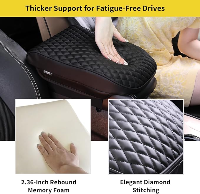 WEIHAO Car Arm Rest Cover Pad, Thick Padding 12.6x7.5x2.36 inch Car Armrest Cushion, Memory Foam Leather Center Console Cushion Pad for Sedans, SUVs, Most Vehicles (Black-1PC)