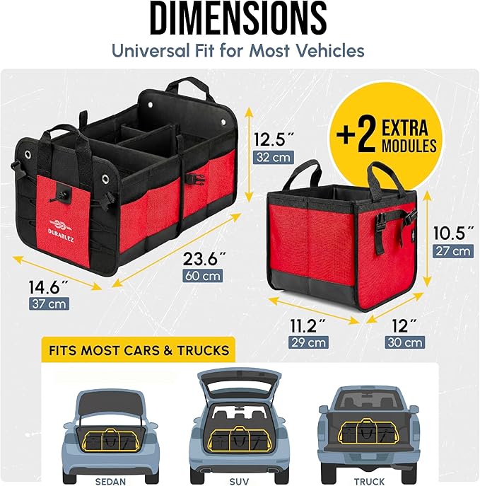5-Section Trunk Organizer with Cooler – Extra Large Modular Car Storage System with Insulated Compartment, Foldable Multi-Module Cargo Organizer for Groceries & Travel – Red