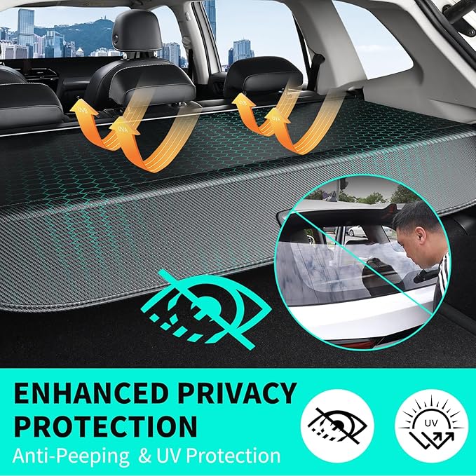 Tecoom Cargo Cover fit for Ford Bronco 2024 2023 2022 2021 Accessories, Retractable Rear Trunk Cover Luggage Security Shade, Anti-Peeping Privacy Screen Protector, Carbon Fiber Texture