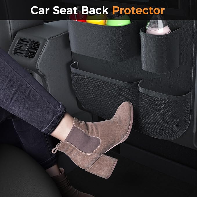 Car Back Seat Tray Organizer: Backseat Storage Protector Kids Travel Accessories Table Holder Car Kick Mat for Kid Road Trip Essentials - Truck Carseat Bag Cover Tablet Organizers Pocket 2 Pack