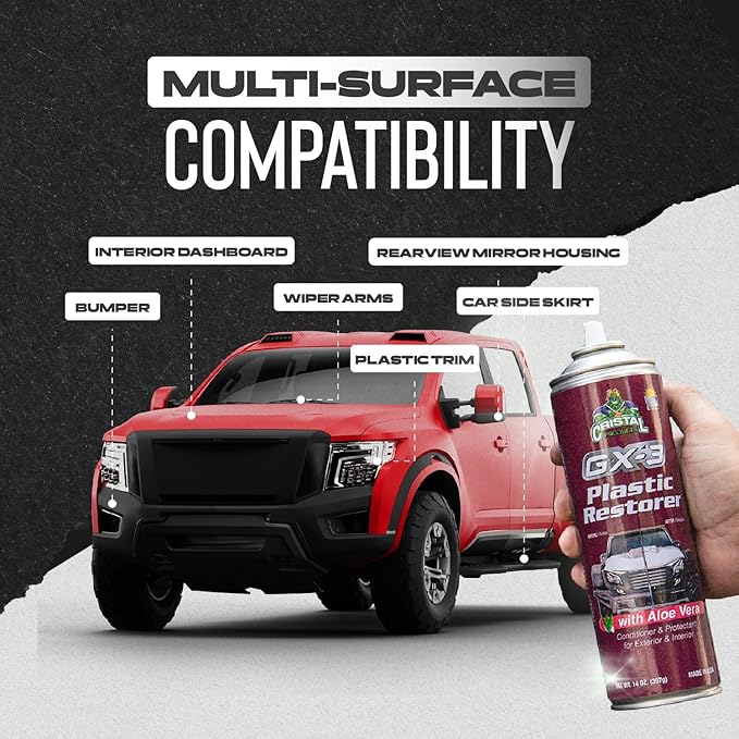 GX-3 Plastic Restorer – Black Plastic Restorer for Cars & Automotive Trim Restorer – Interior Car Cleaner & Exterior Faded Plastic, Vinyl & Rubber Renewer with Aloe Vera 4PK (14 fl oz)