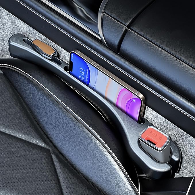 2PCS Car Seat Gap Filler，Gap Stopper Fill Gap Between Seat and Console，Built-in Recessed Storage Organizer，Universal for Most Cars Trucks SUVs to Stop Things from Dropping（Black）