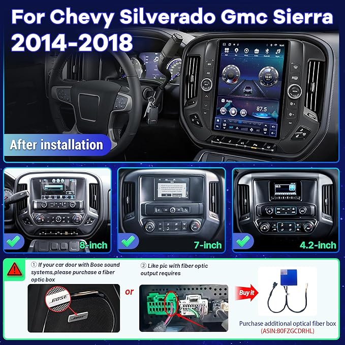12.1" Radio Upgrade for Chevy Silverado GMC Sierra 2014-2018 8Core Sierra Stereo Android 13 T-Style Vertical Screen Headunit Wireless CarPlay Android Auto GPS 48EQ Backup Camera Mic,4+64G