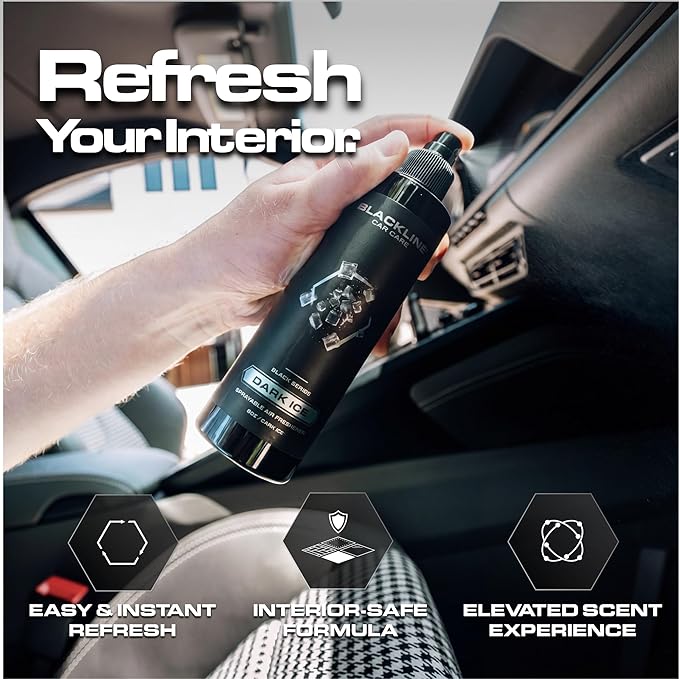 Blackline Car Care - Dark Ice Car Air Freshener, Long-Lasting, Oder Eliminator, for Cars, Trucks, SUV, or Home Use - 8 fl OZ - Air Freshener - Dark Ice Spray