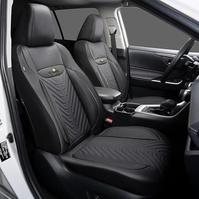 PU Leather Car Seat Covers Front Set – Waterproof seat Cover for Cars，3D Foam Support Automotive seat Covers ，Airbag Compatible, Universal Fit for Cars SUVs Trucks Sedans（Black）