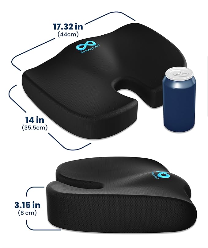 Everlasting Comfort Doctor Recommended Memory Foam Seat Cushion for Office Chairs & Car - Ergonomic Office Desk Accessories - Cushions for Tailbone Pain Relief, Sciatica (Black Airflow, Large)