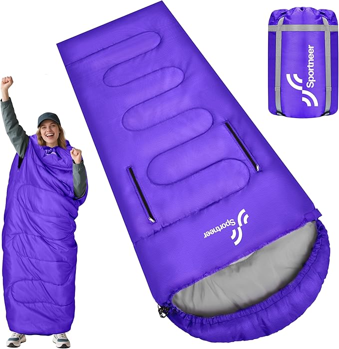 Sportneer Wearable Sleeping Bag for Adults & Kids – Walkable with Arm Zippers, Warm Weather & Cold Waterproof, Compact for Camping, Stadiums, Travel, Backpacking & Car Use