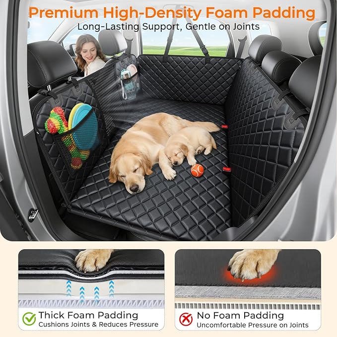 URPOWER 2026 Upgraded Back Seat Extender for Dogs - Large Hard Bottom Dog Car Seat Cover Holds 550lbs, Waterproof Dog Hammock Pet Bed with High-Density Foam Non-Slip Backseat Protector