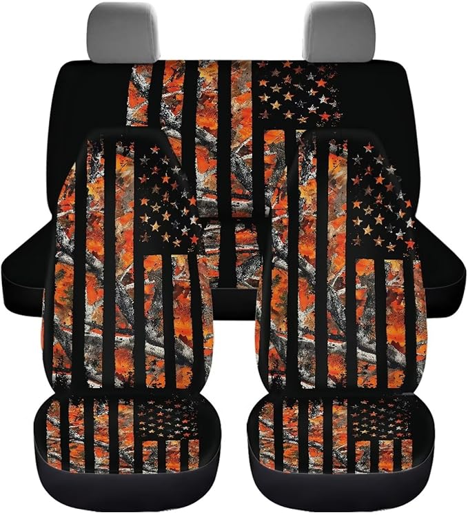 KEIAHUAN Car Seat Covers American Flag Camo Hunting Front Bucket Seat Protector & Rear Bench Seat Covers Fit Most Vehicle, Cars, Sedan, Truck, SUV and Van