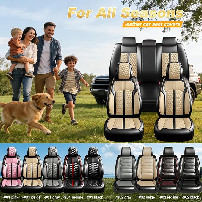 Fit Accord Car Seat Covers for Select Honda Accord 2012-2026 - Premium Full Coverage Leather, Airbag Compatible, Waterproof & All Weather Seat Protector, Full Set, Black+Beige