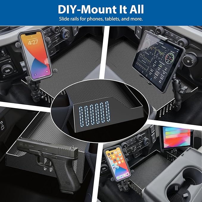All Metal Front Center Seat Headrest Organizer Compatible with 2011-2025 2026 Ford F150 F250 F350 F450 F550 F650, Center Console Container Storage Box Armrest Tray Accessories (Jump Seat Only)