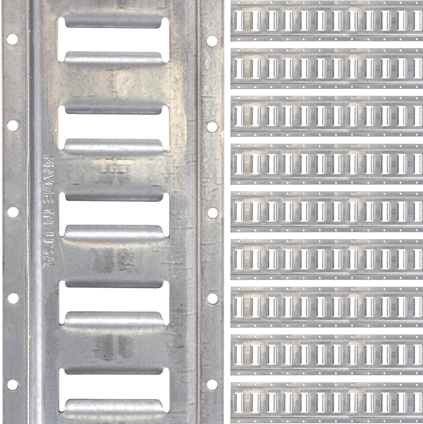 US Cargo Control Horizontal E Track, 5 Foot Length Cargo E Track, Galvanized Finish, 12 Gauge Steel, Easily Secure Cargo in an Enclosed Van Trailer, 10 Pack