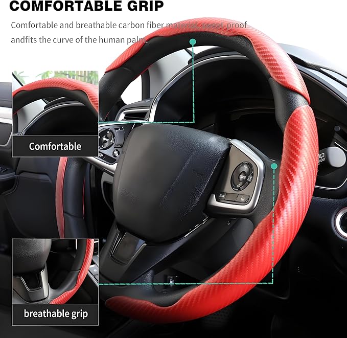 3 Pcs Carbon Fiber Car Steering Wheel Cover, Anti-Skid & Scratch-Proof,Segmented, Butterfly Thin Steering Wheel Cover Men/Women Universal Fit 14.5"-16" Wheel Covers for Cars/Truck/SUV