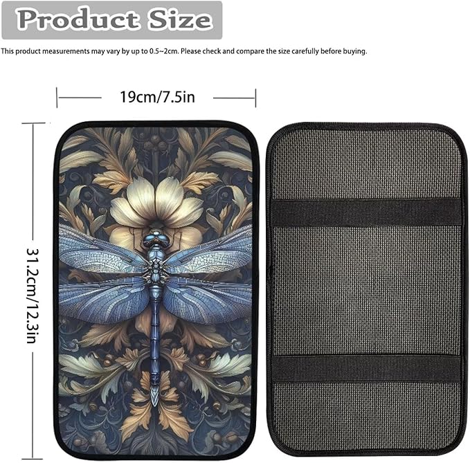 Suobstales Dragonfly Floral Print Car Armrest Pad Soft Center Console Arm Rest Protector Cover Universal Car Interior Accessories Decoration