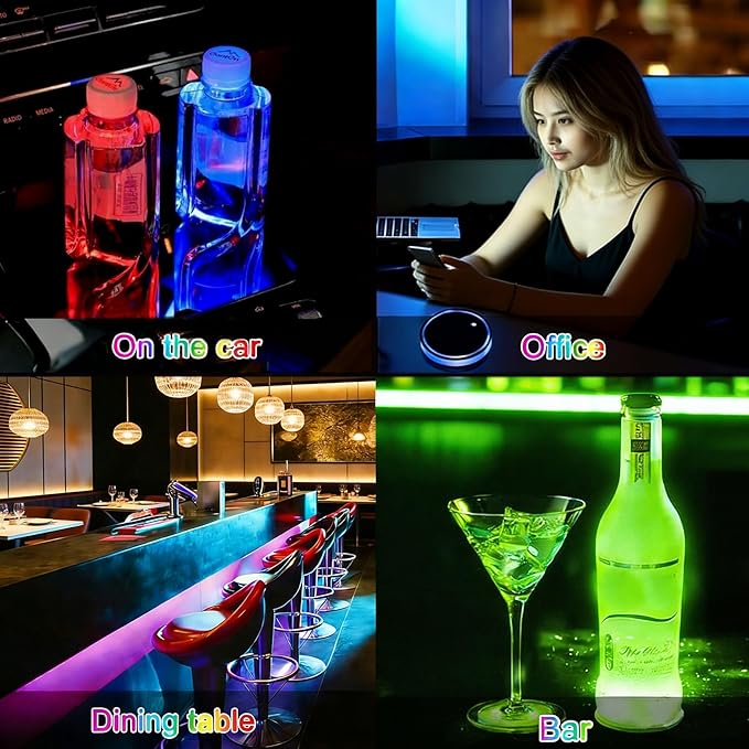 Skull LED Cup Holder Lights for Car,2Pcs LED Light Up Cup Holder Coasters with USB Charging 7 Colors 3 Modes,Waterproof Interior Atmosphere Lamp,Car Decor Accessories Skeleton Gifts for Women Men