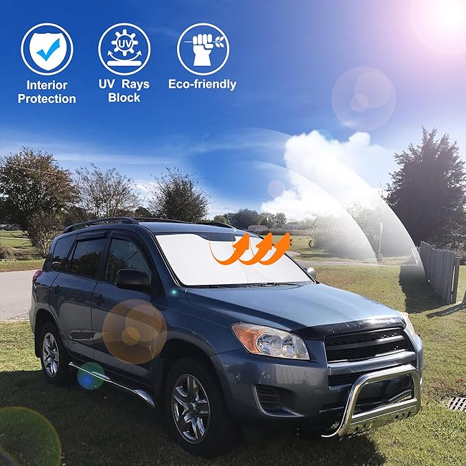 Windshield Sun Shade Custom Fit for 2006-2012 Toyota RAV4 Accessories Foldable Sunshade Sun Blocker Protect Car from Sun Rays & Heat Damage Keep Car Cooler