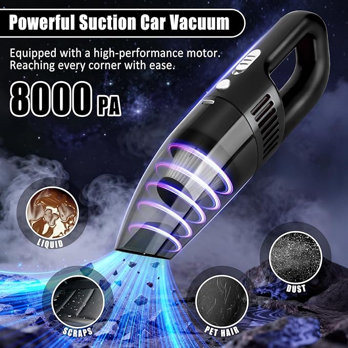 AUTODECO Car Cleaning Kit, Car Vacuum Interior Detailing Cleaner Kit with High Power Handheld Vacuum, Brush Set, Windshield Tool, Duster, Towels, Complete Car Care Tools for Women (Black)