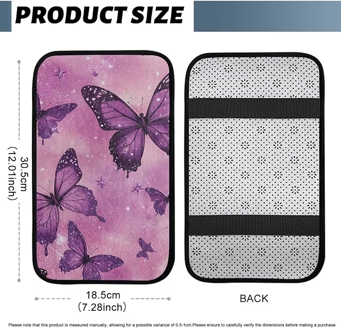 Purple Butterfly Auto Armrest Cover Flannel Anti-Slip Armrest Cover Car Soft Comfortable Cover Center Console Lid Protector Universal Fit Sedans,Cars,Vans,SUV,Truck