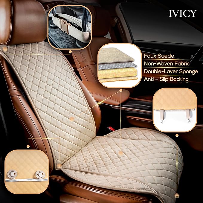 IVICY Faux Suede Front Car Seat Cover – Durable, Non-Slip Seat Protector for Cars – 1 Unit, Light Beige