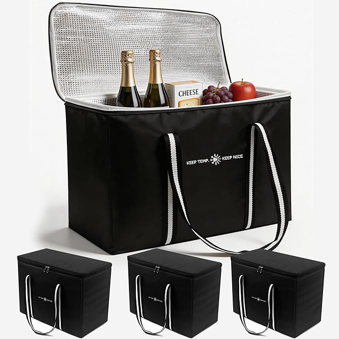modscape Large Heavy Duty Insulated Grocery Bags–Delivery Bags with Hard Bottom Food Transport,Thermal Bags for Cold and hot Food, Collapsible Cooler for Shopping & Travel, Camping & Beach