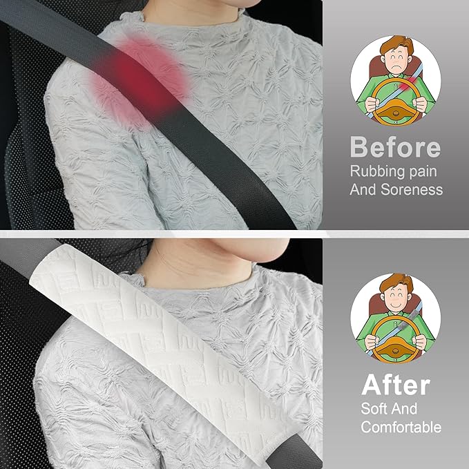 JUSTTOP 2-Pack Universal Car Shoulder Strap Pads Cover for A More Comfortable Driving, Shoulder Strap Covers Harness Pad for Car Interior Accessories(White)