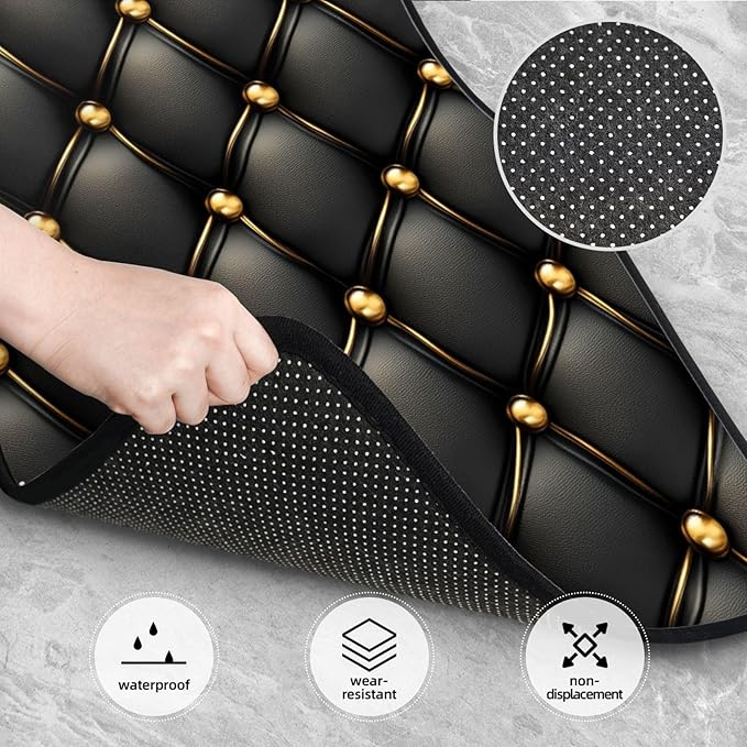 Black and Gold Leather Texture Car Floor Mats,4 Piece, Car Rug Durable Anti-Slip Waterproof Trim to Fit Liner Universal Fit Auto,Sedan,SUV,Truck