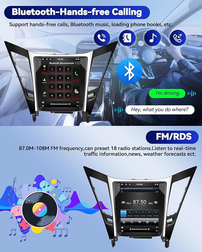 8 Core 6G+128G for Hyundai Sonata 2010-2015 Android 15 Car Stereo, 9.7" IPS 2.5D Car Radio Wireless Carplay Android Auto/59UI /FM/RDS /32EQ /DSP/GPS/WiFi/SWC + AHD Backup Camera