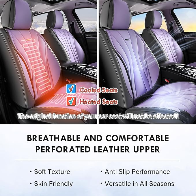 Coverado Seat Covers for Cars, Front Seat Covers, Luxury Leather Seat Covers, Car Seat Protector Waterproof, Premium Automotive Seat Cover, Universal Car Seat Cushions Fit for Most Cars (Gray&Purple)