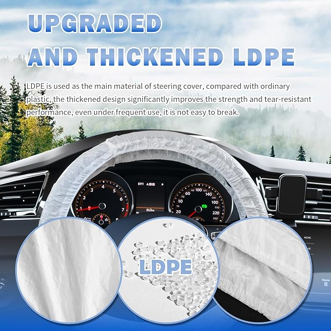 50PCS Upgraded Disposable Steering Wheel Covers with Elastic Band,Thickened Car Steering Wheel Cover for Protecting,LDPE Car Wheels Cover Fits 14.96" Diameter Steerings Wheels (50PCS)