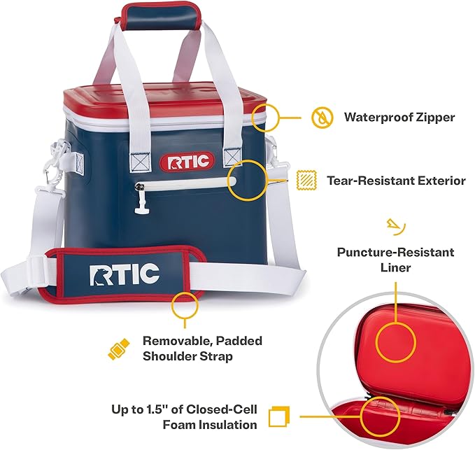 RTIC Ultra-Tough Soft Cooler 12 Can, Insulated Bag Portable Ice Chest for Lunch, Beach, Drink, Beverage, Travel, Camping, Picnic, Car, Trips, Floating Cooler Leak-Proof with Zipper