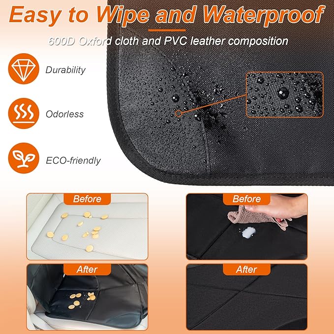 Car Seat Protector,2Pack Car Seat Cushion,with Thickest Padding and Non-Slip Backing,Waterproof 600D Fabric Car Seat Covers with Storage Pockets for Baby for Baby、Pet and All Types of Cars