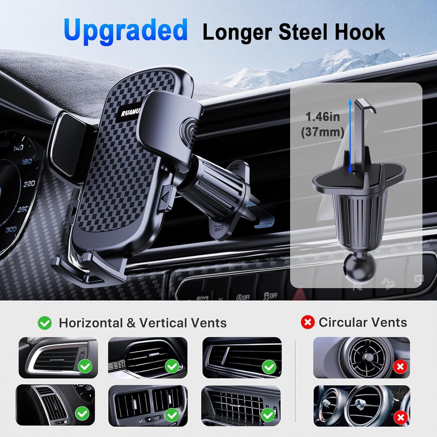 [2025 NEW] Car Phone Holder [Upgraded Strongest Suction & Clip] Cell Phone Mount for Dashboard Windshield Vent,Mobile Stand Base Truck Cradle for iPhone 16 Pro Max 15 14 13 12 Samsung S25 S24 Android