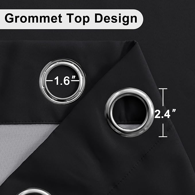 XWZO 100% Blackout Curtains 45 Inches Length with Tiebacks- Full Shade Window Drapes Thermal Insulated Double Layer with Black Liner for Small Short Windows, Grommet Top, Black, W38 x L45, Set of 2