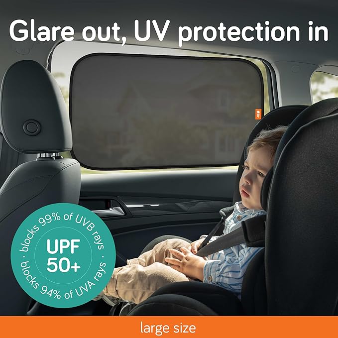Baby Uma Car Window Shades (2 Pack) - 15.4″ x 25.8″, UPF 50+ Car Window Covers, 99% UVB + 94% UVA Protection, Static Cling Sun Shade with Travel Bag (Large)