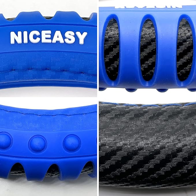 Sport Style Black Carbon-Fiber Steering Wheel Cover with Blue Strip Grip Steering Wheel Accessory,Universal Fit 14.5-15.25 inch Steering Wheel