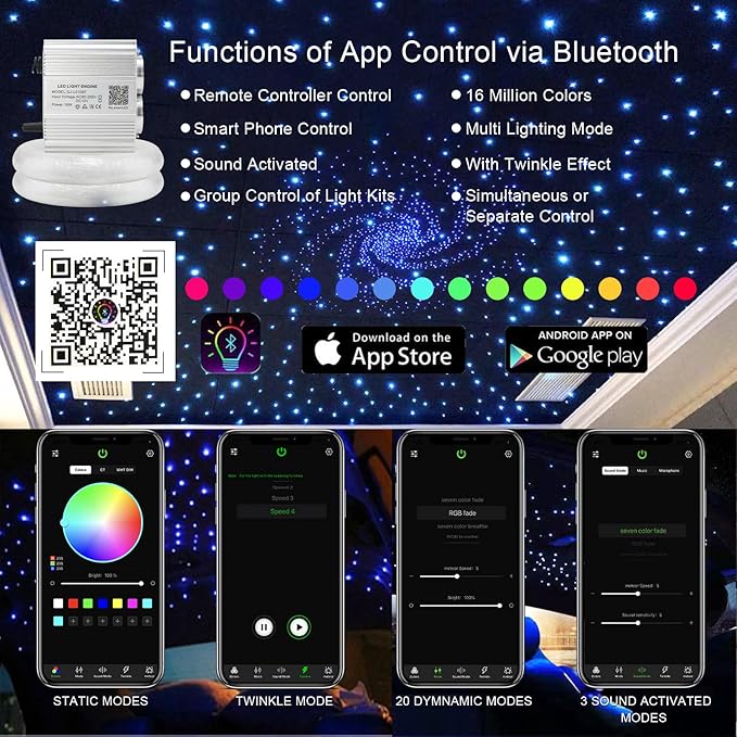 AKEPO 16W Dual Head Twinkle Fiber Optic Lights Kit, Car Home Use Star Ceiling Sky Light RGBW Twinkle APP Control Music Activated Light Engine+860pcs of Mixed Diameter Fibers 9.8ft/3m+Remote