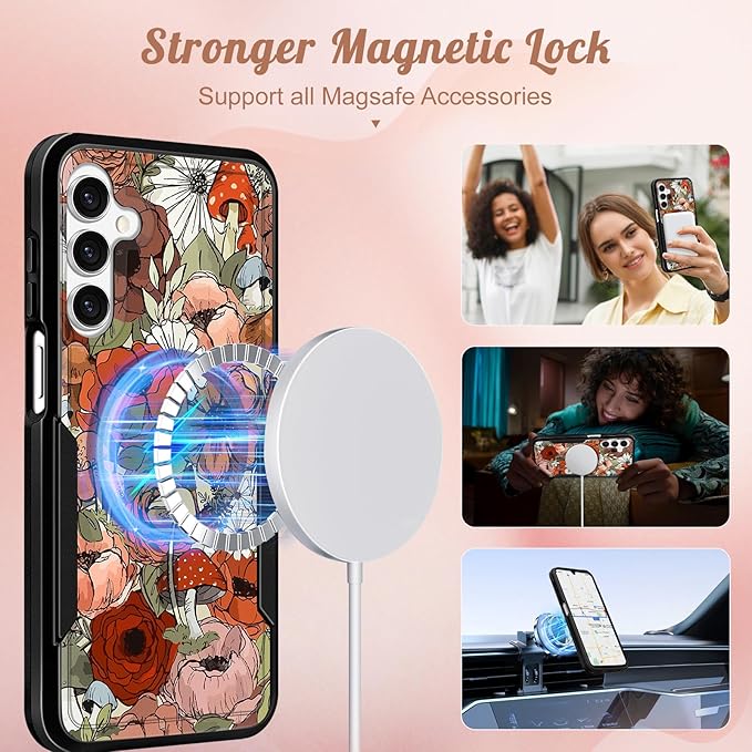 for Samsung Galaxy A14 5G Phone Case - Compatible with MagSafe Women Girls Cute Magnetic Protective Cover Girly Mushroom Flower Heavy Duty Shockproof Design for Samsung Galaxy A14 5G Cases