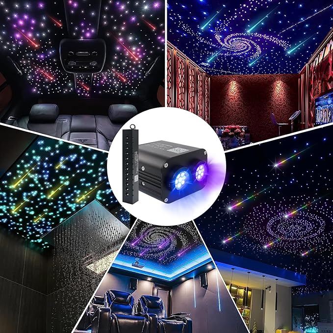 AMKI Dual Color 20W Twinkle Starlight Headliner Kit 1100pcs*0.03in 13.1ft Cables+ RGB Meteor Shooting Star Fiber Optic Light Sound Activated APP/Remote Control for Car Roof Home Ceiling