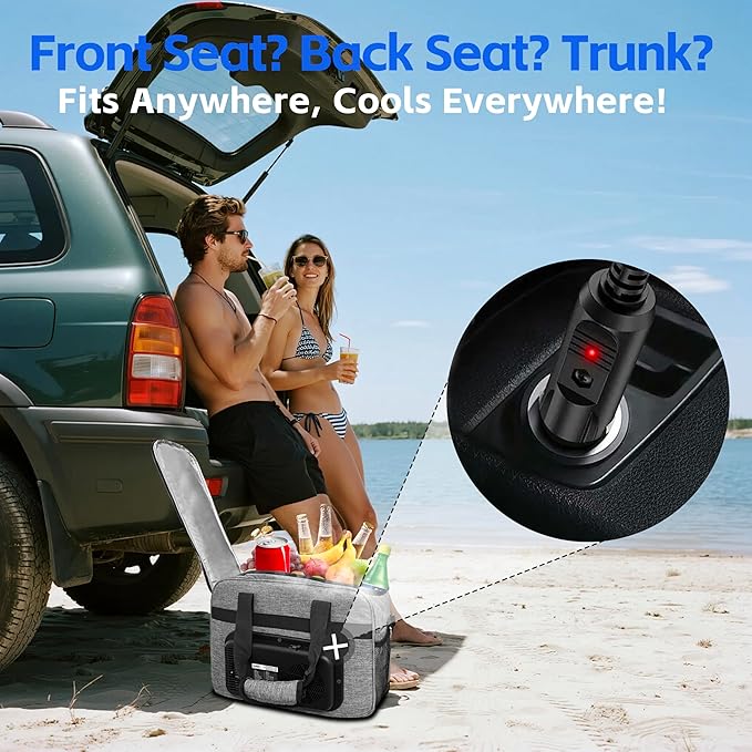 26Q Portable Electric Car Cooler Bag with Active Cooling, Dual Zones, and 38dB Silent - 3 Layer Insulated Temperature Buffer for Road Travel, Camping, Gift