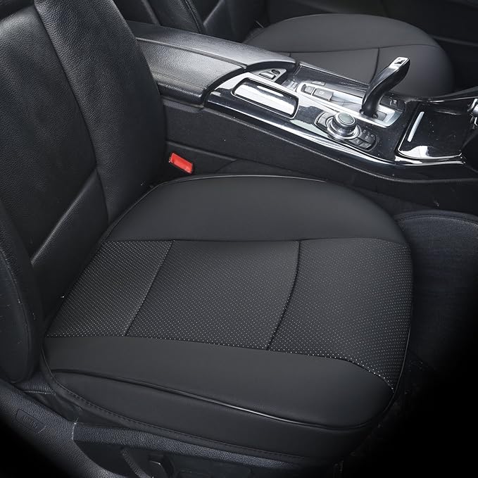 Car Seat Cushions Cover, 2pcs PU Leather Car Seat Covers Car Seat Protector for Car Driver and Passenger Seat Bottom (Width 20.8×deep 21×Thick 0.35 inch) (Black-B)
