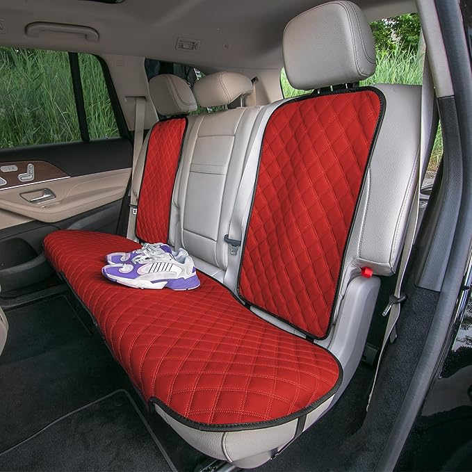 FH Group Car Seat Cushion Rear Set Faux Leather Automotive Seat Cushions - Universal Fit, Rear Car Seat Cushion, Car Seat Cushions With Non-slip Silicone Backing for SUV, Sedan, Van Red