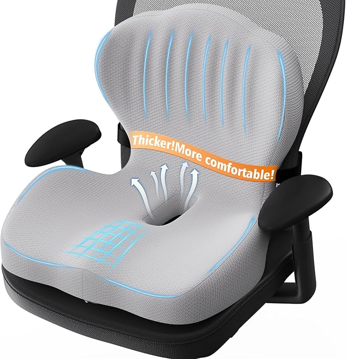 Benazcap Memory Foam Seat Cushion with Lumbar Support Pillow for Office Chair, Car & Gaming Seat, Wheelchair, Ergonomic Design for Sciatica & Tailbone Pressure Relief, Gray