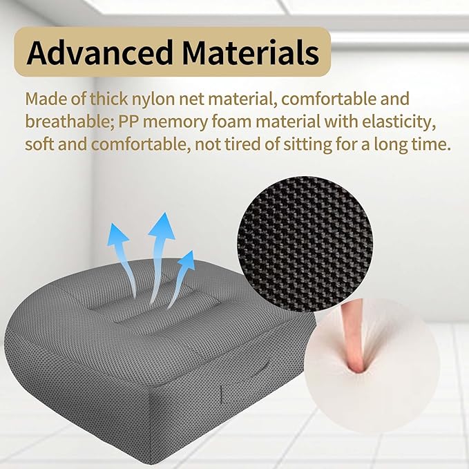 ESMING Car Booster Seat Cushion with Adjustable Height for Short Drivers, Tailbone Pain Relief, Breathable Mesh Memory Foam for Truck SUV Office Chair 15.7x15.7x4.7 Inches - Gray
