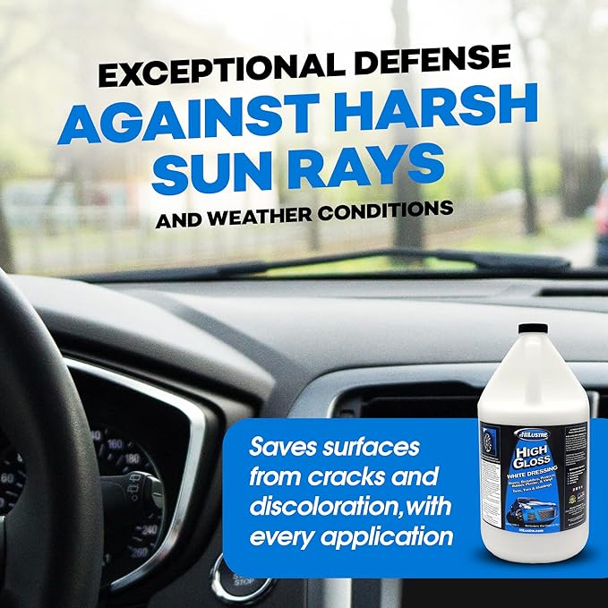 High Gloss White Dressing, Vinyl, Rubber, and Plastic Restorer for A Super Shine Finish, Back to Black Trim, Mold, and Tire Dressing, Quick Dry, Low Sling Formula, Bubblegum Scent, 1 Gallon