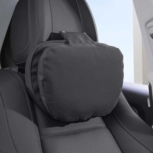 Car Headrest Pillow for Driving, Dual-Sided Leather Design Neck Pillow, Breathable Softness Neck Support, Universal Fit Head Rest Travel Pillow, Black, 1 Pack