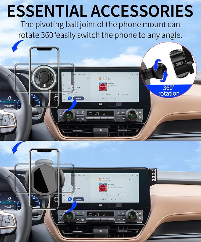 Magnetic Car Phone Mount for Toyota Grand Highlander/Grand Highlander Hybrid 2024-2026,for MagSafe Strong Magnets Cell Phone Holder 12.3-Inch Touch Screen Cradles,with Portable Phone Gripper