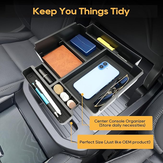 Center Console Organizer for 2021-2026 Chevy Tahoe/Suburban(Premier/High Country) & Yukon/Yukon XL(Denali/Denali Ultimate)Armrest Storage Accessories - Only Fit For Power Sliding Center Console