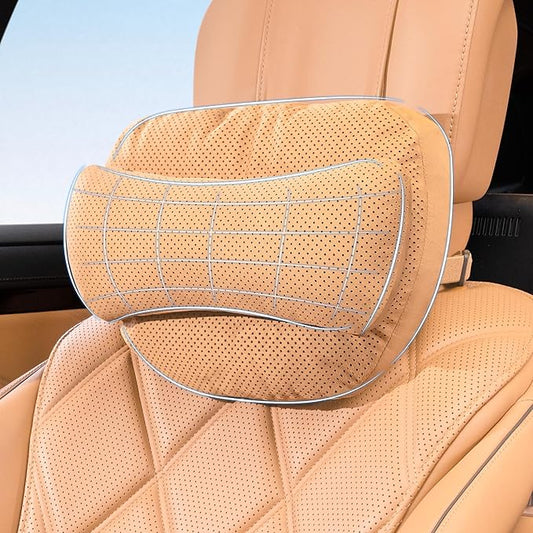 Car Neck Pillow, Premium Suede Car Neck Pillow with Adjustable Strap, Ergonomic Car Neck Support Pillow for Relieve Driving Fatigue (Palomino Brown)